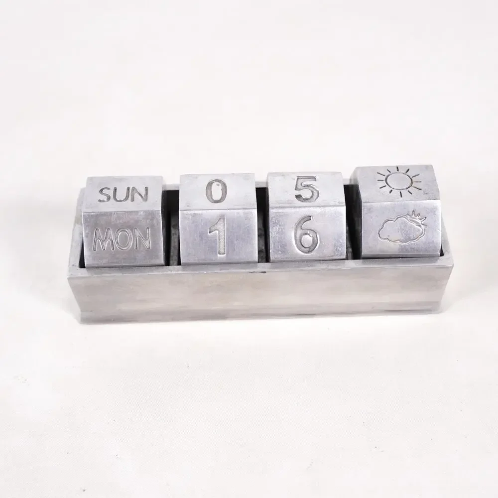 Pottery Barn Pewter Metal Cube Perpetual Desk Calendar Date Office Decor Vintage